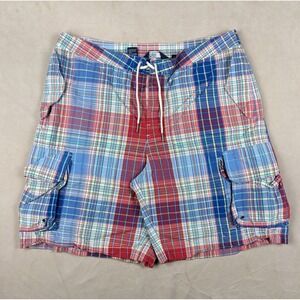 Polo Ralph Lauren 36x9 Mens Board Shorts Plaid Pockets Madras